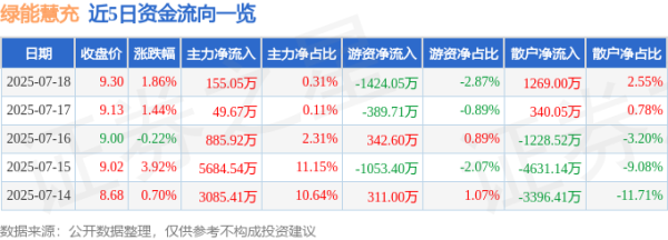 维嘉资本 绿能慧充（600212）7月18日主力资金净买入155.05万元